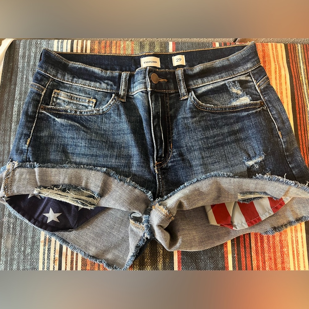 American Gringa Cutoffs with freedom pocket detail